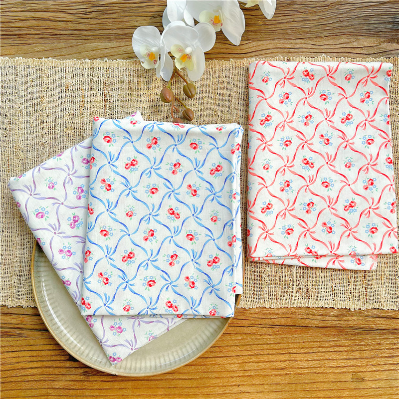 ผ้าฝ้ายแท้ Qinlan Bowknot ผ้าฝ้ายผ้า Pastoral ดอกไม้ผ้าผ้าฝ้ายแท้ทําด้วยมือ DIY เสื้อผ้ากระโปรงเสื้อ