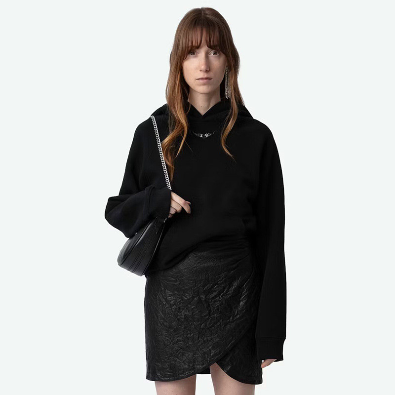 SG7I ZADIG&VOLTAIRE 24New winter French niche women's black hooded sweatshirt with wing print, rhine