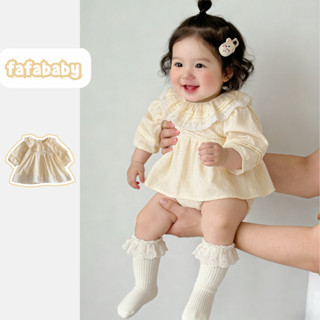 ชุดหมีแขนยาวลูกไม้คอกลมสำหรับเจ้าหญิงทารก