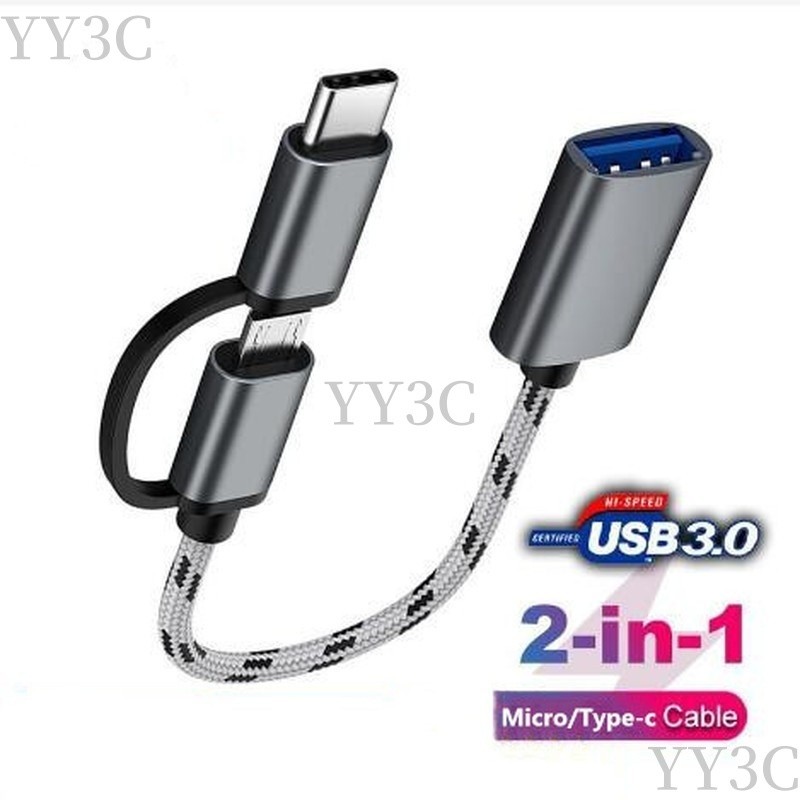 2 in 1 OTG Adapter Cable Nylon Braid USB 3.0 ถึง Micro USB Type C Data Sync Adapter สําหรับ Huawei สําหรับ MacBook