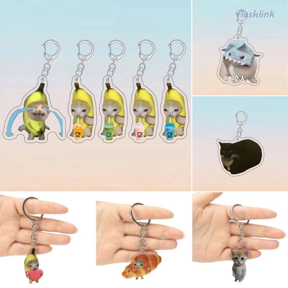 FLASHLI Happy Banana Cat พวงกุญแจ, จี้พวงกุญแจ Banana Cat ห่วงโซ่โทรศัพท์มือถือ, อุปกรณ์เสริมโทรศัพท
