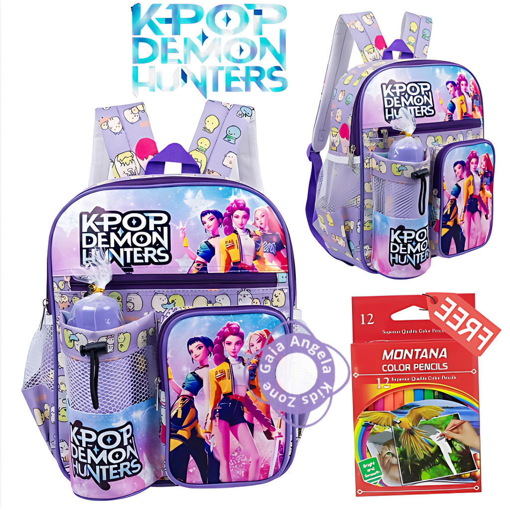 [ใหม่] KPOP DEMON HUNTERS 3in1 Kids Edition กระเป๋านักเรียนหญิง - ก่อนวัยเรียน อนุบาล กระเป๋าเป้นักเรียนประถม + ฟรีขวดและเครื่องเขียน