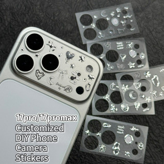 1/3/5PCS Fiberglass Camera Lens Base Protective Film+5D Metal Y2K Liquid Love Star Moon Nail Art Sticker For iphone 17 Pro Max/17 Pro Anti-Scratch Screen Cover,Invisible protection