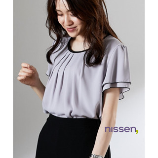 [จัดส่งจากประเทศญี่ปุ่น] Nissen_  เสื้อเบลาส์แขนบานทูโทน มีซ…