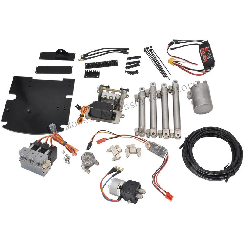 อัพเกรด HUINA 1592 1593 1594 ชุดไฮดรอลิกโลหะ Boom Bracket / 3CH วาล์ว/ปั๊มน้ํามันกระบอกสําหรับ RC 1/