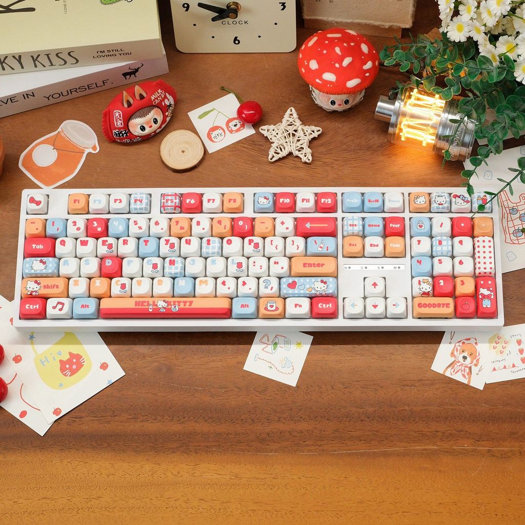 Hello Kitty hello Kitty Theme Mechanical Keyboard ที่กําหนดเองแบบมีสาย Single Mode RGB Translucent O