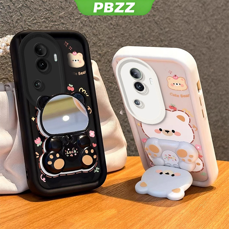 PBZZ เคสสําหรับOPPO Reno 11 pro 5G Reno 11 5Gเคสโทรศัพท์Softcaseซิลิโคนกันกระแทกออกแบบใหม่ความงามกระจกหมุนได้น่ารักหมีพร้อมที่วางJTXZJ01