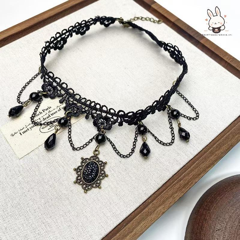 [Teh] Gothic Punk เซ็กซี่ลูกไม้คริสตัล Pendent Nelace สําหรับผู้หญิงวัยรุ่นหญิง Rivet ดอกไม้คอ Nelac