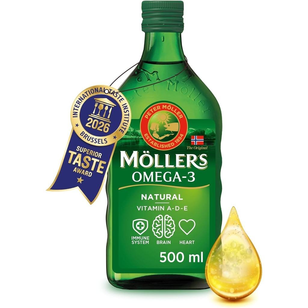 Moller Omega-3 น้ำมันปลาบริสุทธิ์ธรรมชาติ ประกอบด้วย EPA, DHA, และวิตามิน A, D, E | ขนาด 500 มล.