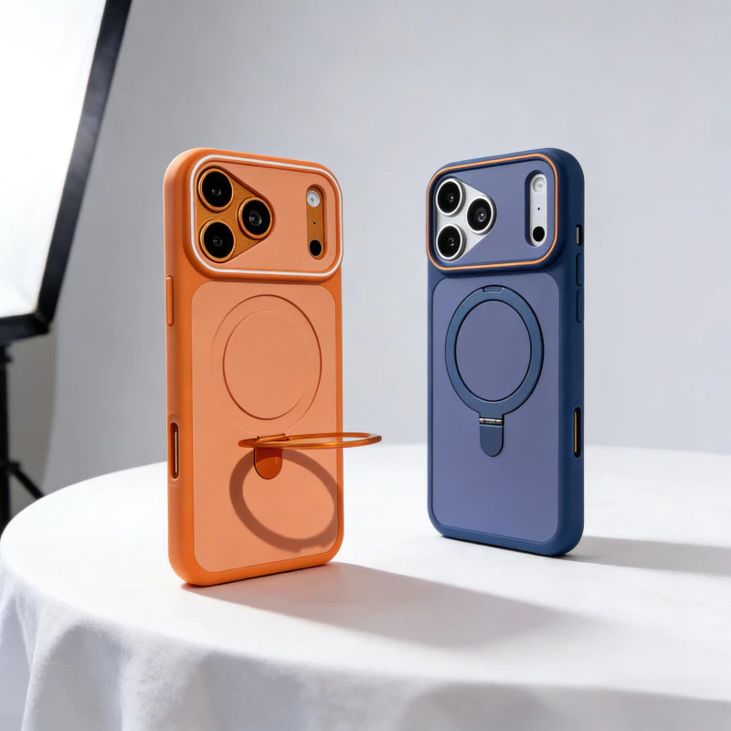 เคสแม่เหล็กที่เหมาะกับผิวสําหรับ iPhone 17 16 15 14 13 12 11 Pro Max Plus Air พร้อมที่วางแหวนโลหะ Kickstand Anti-Fall ฝาครอบป้องกัน
