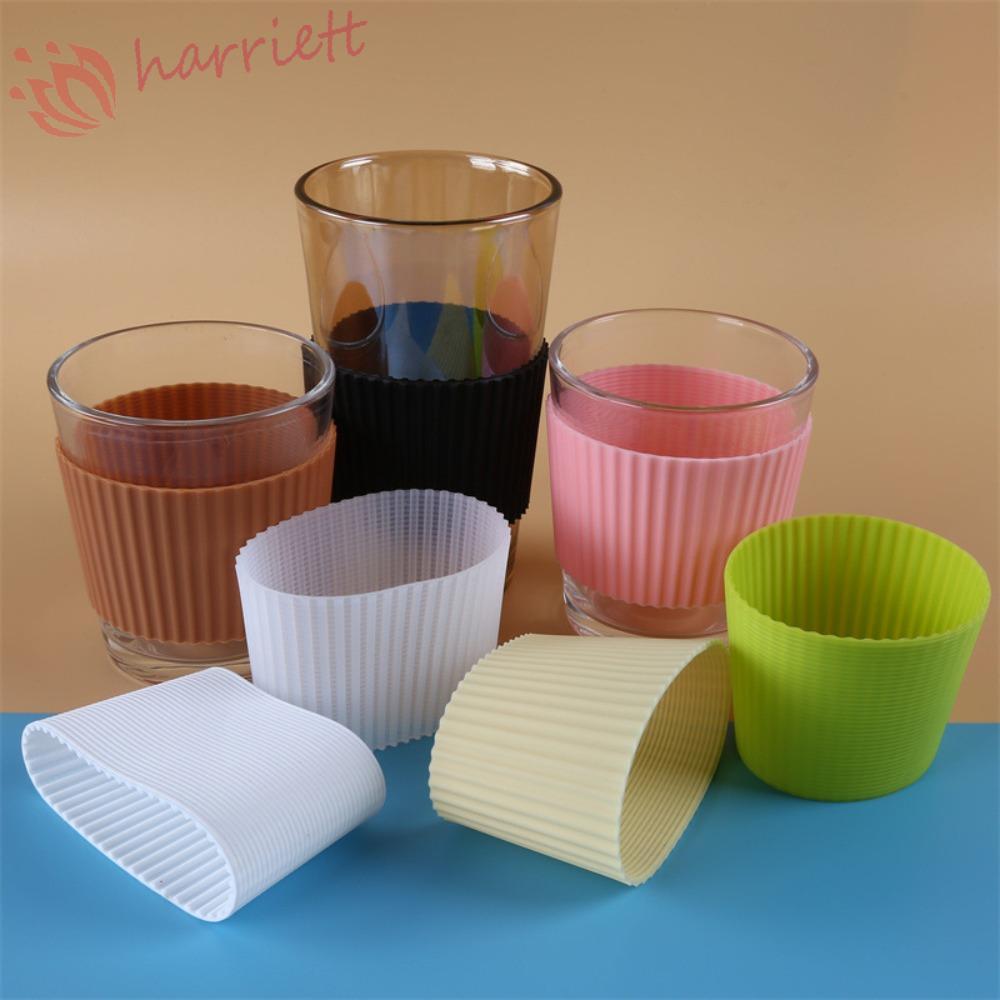 HARRIETT ปลอกถ้วยซิลิโคน, ปลอกแก้วฉนวนกันความร้อนกันลื่น, อุปกรณ์เสริมถ้วยน้ํา Anti-scald ลายแนวตั้งหนาฝาครอบถ้วยแก้ว