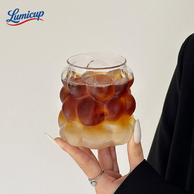แก้วกระจก350ml รูปทรงองุ่นสุดน่ารัก | มี/ไม่มีหูจับ | แก้วดื่มเครื่องดื่มเย็น สไตล์วินเทจ ถ่ายรูปสวย เหมาะของขวัญ
