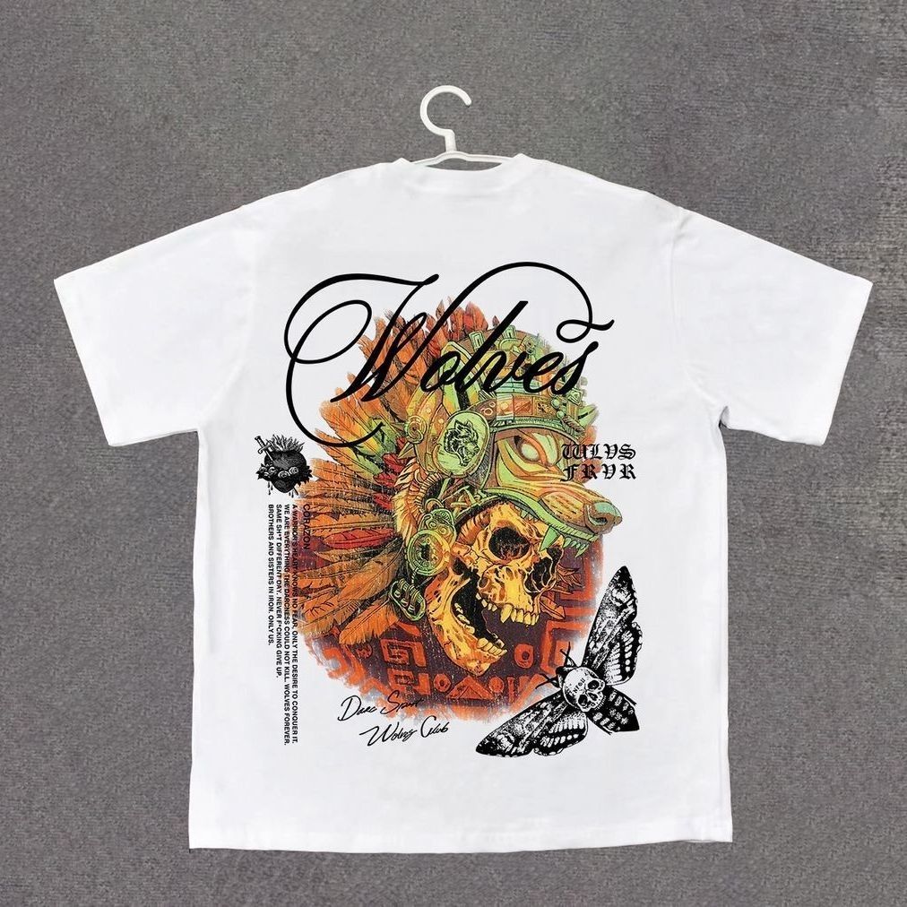 < Darcsport New Style > Wolf Head Street Wear Loose Niche Street Wear Round Neck Print Trend Loose T