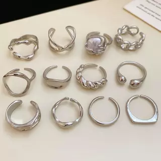 ชุดแหวน 12 ชิ้น มุกจำลอง เครื่องประดับสไตล์ตะวันตกมินิมอลสำหรับผู้หญิง