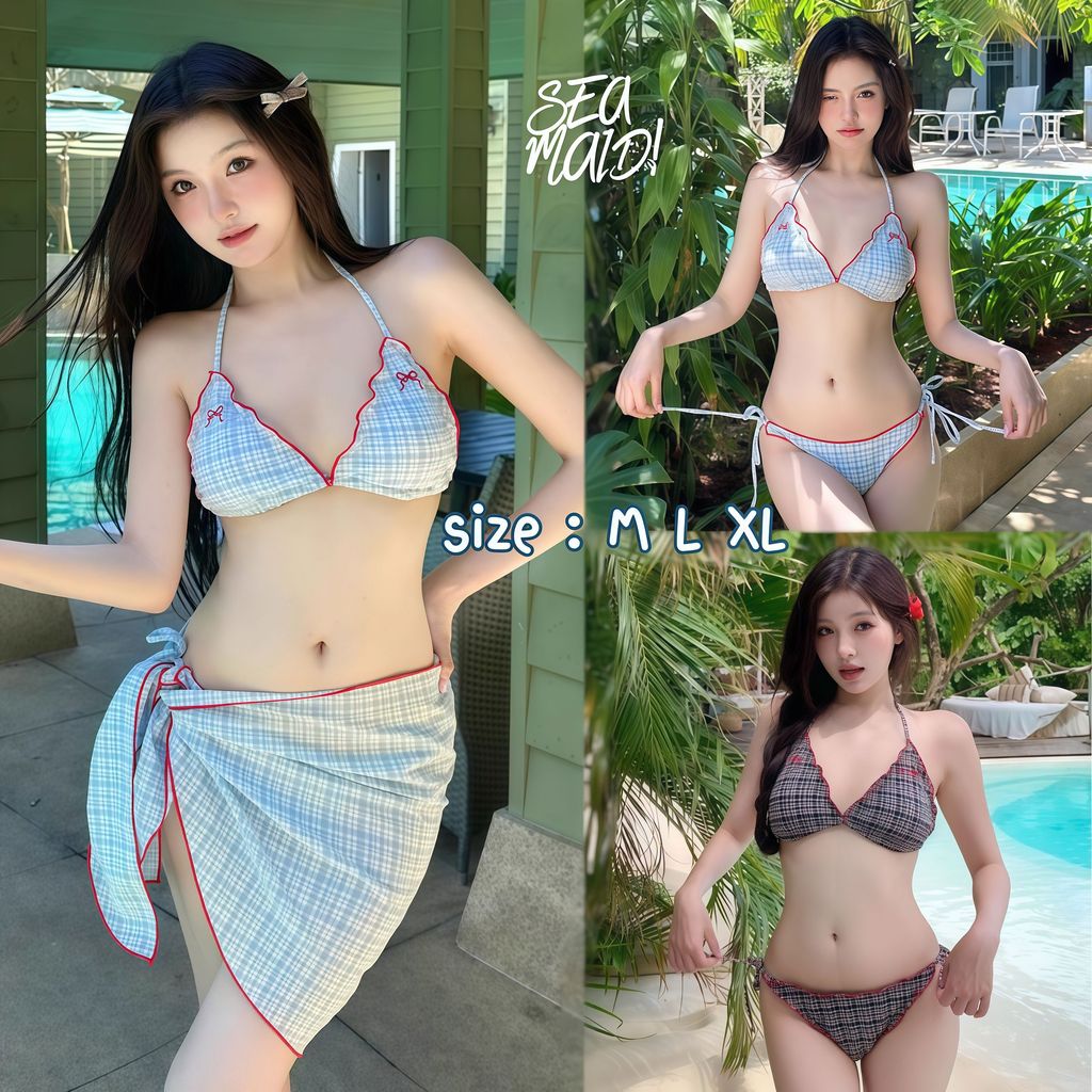 SEA MAID ชุดว่ายน้ำเซ็ท3ชิ้น ชุดเซ็ทว่ายน้ำ บิกินี่เซ็กซี่ มีไซส์ M-XL | น้ำหนัก 40-65 กก. Y122