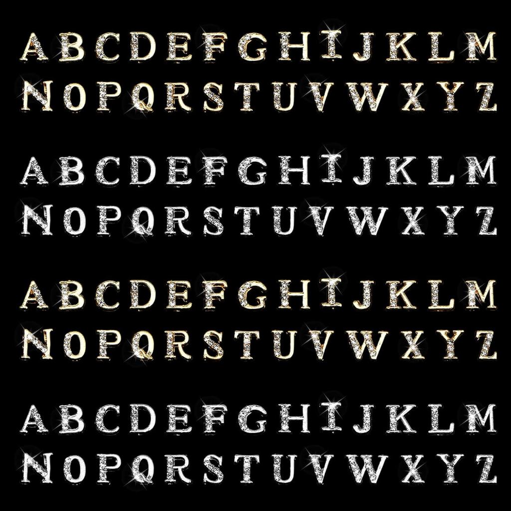 104 ชิ้น Rhinestone ตัวอักษรเล็บ Charms, AZ ตัวอักษร 3D เล็บ Studs, Gold Silver สไตล์เล็บ Charms สํา