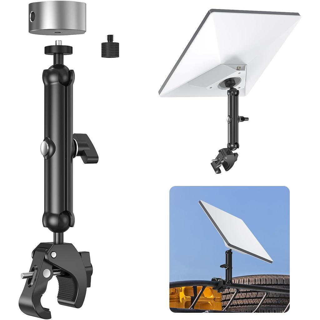 Starlink Mini RV Mount, Aluminium Starlink Mini Clamp Mount พร้อมอะแดปเตอร์ท่อ, 1/4"-20 & 3/8"-16 Th