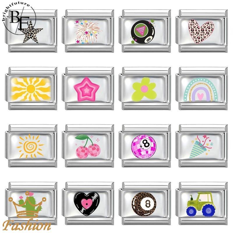 Epoxy Rainbow Sun อิตาเลียน Charm สร้อยข้อมือสแตนเลส ขนาด 9 มม. สำหรับทำเอง สไตล์เรโทร