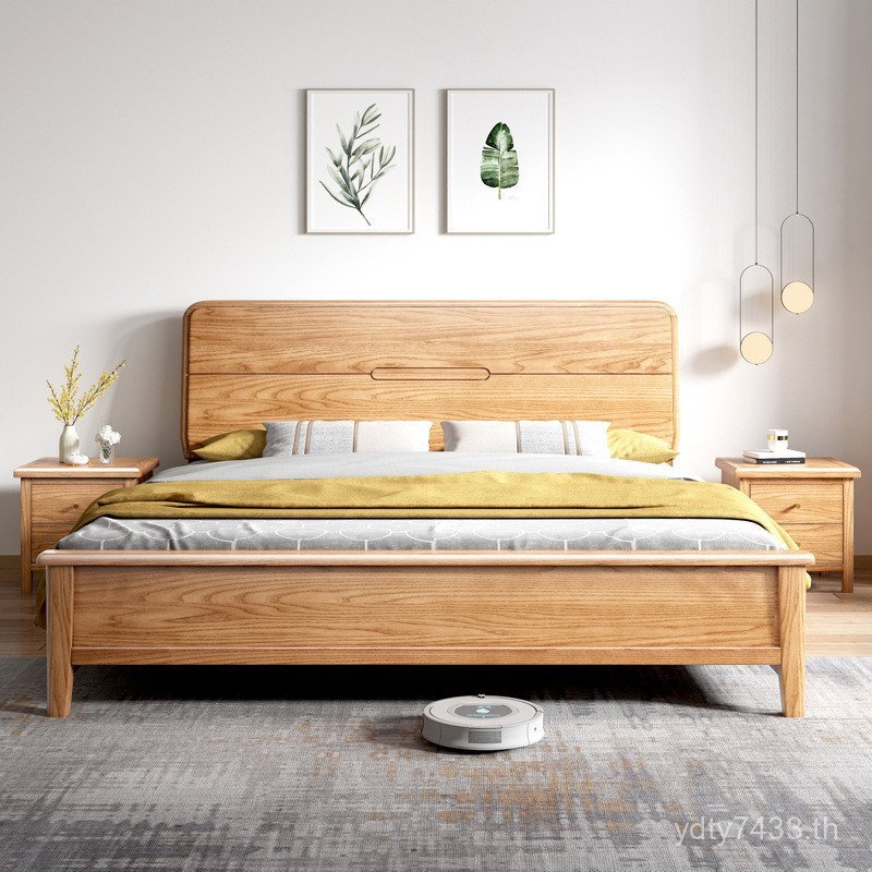 Oak Red Log Color Double Nordic 1.8m เฟอร์นิเจอร์เตียงอพาร์ทเมนต์ขนาดเล็ก 1.5m North American สไตล์ญ