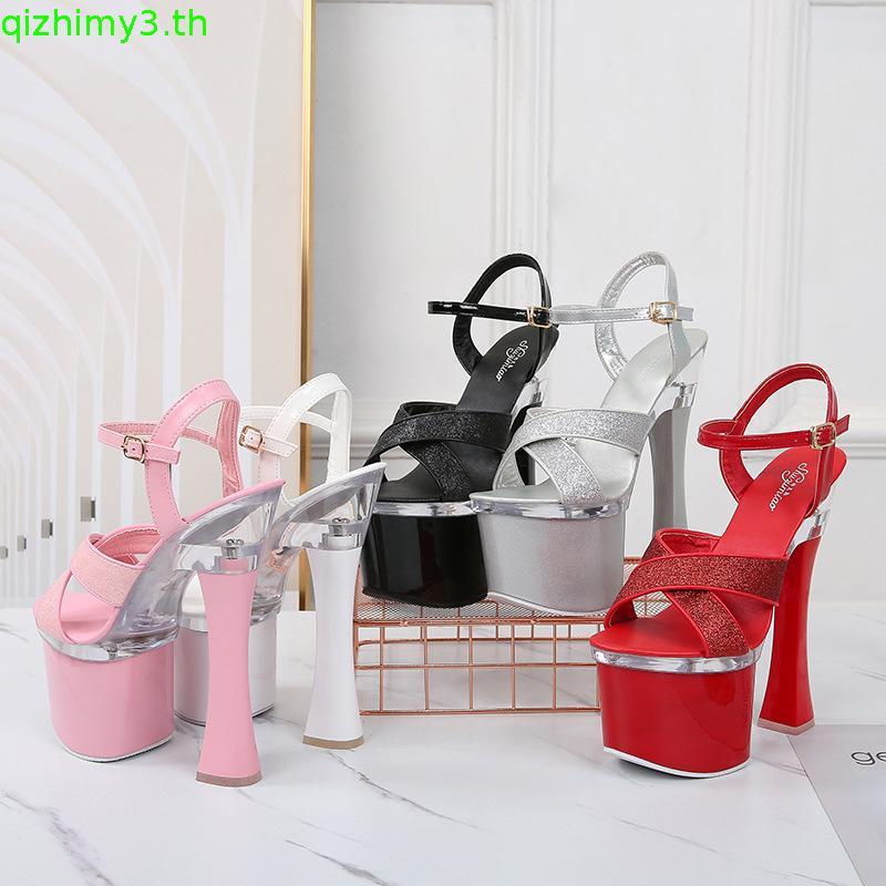 10367-26 รองเท้าแพลตฟอร์ม ส้นสูง 17 ซม. กันน้ํา ประดับเลื่อม สําหรับผู้หญิง