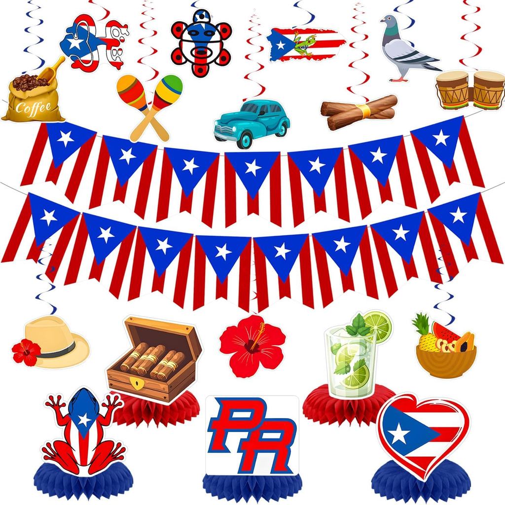 Puerto Rico ตกแต่งงานเลี้ยงวันเกิด, Puerto Rican ธงแบนเนอร์ตกแต่งปาร์ตี้สําหรับรักชาติครบรอบ Veteran