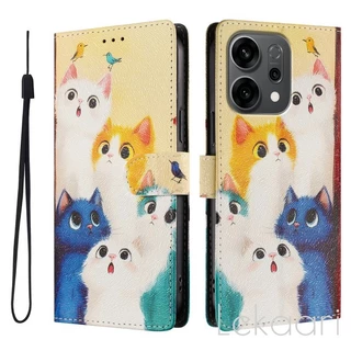 ซองหนังสําหรับ OPPO Reno 15 14 13 12 11 10 15F 14F 13F 12F 11F Pro Max 5G พิมพ์กระเป๋าสตางค์ผู้ถือบัตรปลอก