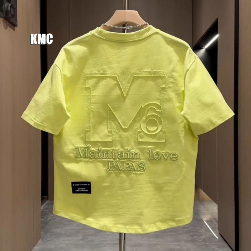 เสื้อยืดผู้ชาย ม6 ด้านหน้าและด้านหลังปักผ้าฝ้ายระบายอากาศ จุดต่ําสุด เสื้อสีดําสีขาวสีส้มเรืองแสงสีเขียว เด็กผู้ชาย