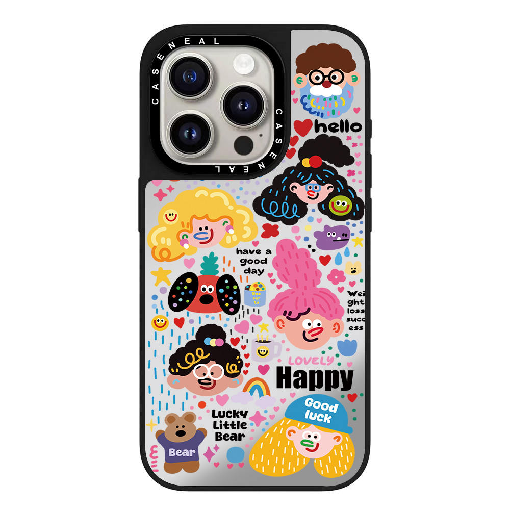 CASENEAL Graffiti Happy Girl คุณภาพสูงกระจกเคสโทรศัพท์เหมาะสําหรับiPhone 17ProMax 17pro 17 air 16promax 16 15promax 15 14promax 13 13Promaxแฟชั่นAnti Drop Hard Case ราคา ถูกที่สุด ดีลบีเคเค แกลเลอรีภาพที่ 2