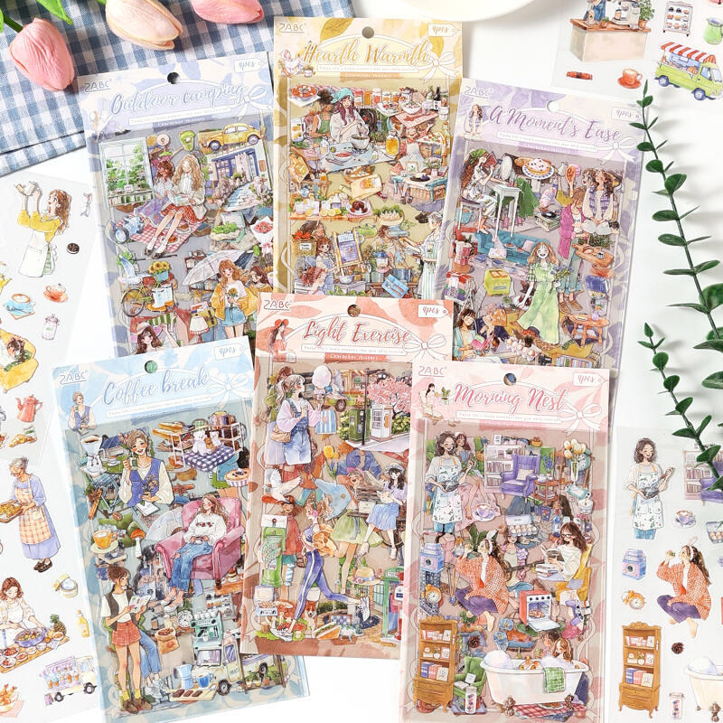 WEI 15 ชิ้น [สนุกเวลาคอลเลกชันซีรีส์] PET Morning Perch เวลาว่างสติกเกอร์ Journal ตกแต่ง Collage สมุดภาพอุปกรณ์วางแผน