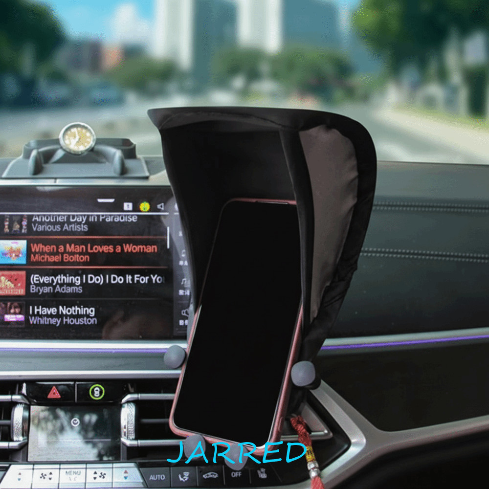 JARRED ที่บังแดดโทรศัพท์มือถือในรถยนต์, ร่มโทรศัพท์ผ้าเคลือบสีเงินขนาดกะทัดรัด, อุปกรณ์ก่อสร้างที่ทนทาน-ฟรี Setup Glare Blocking ปรับมุมที่วางโทรศัพท์ในรถยนต์จักรยานใช้