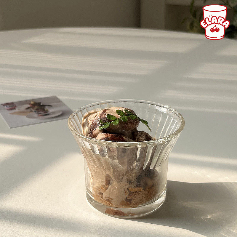 แก้วขนม/แก้วของหวาน สไตล์วินเทจ แก้วใสลายนูน Glass Dessert Cup ใส่ไอศกรีม พุดดิ้ง กาแฟ 210ml/280ml