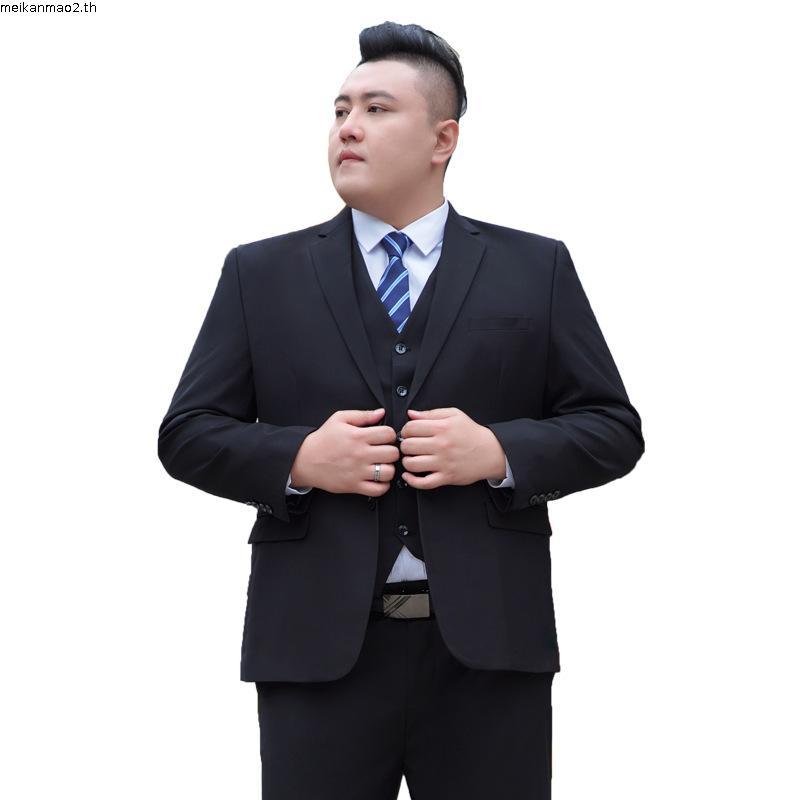 VUPAN ชุดสูทผู้ชายไซส์ใหญ่ พร้อมแผ่นรองไหล่ ผ้ากันรอยยับ สีดำ M-8XL ธุรกิจ blazer  [A75]