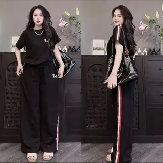 ชุดเซ็ต 2 ชิ้น ผ้าวูลเวฟ กางเกงขายาว เอวยางยืด มีกระเป๋าข้างใส่สบาย งานปักน้องหมา แต่งแถบข้าง คอกลม มีกระเป๋าเสื้อ S329
