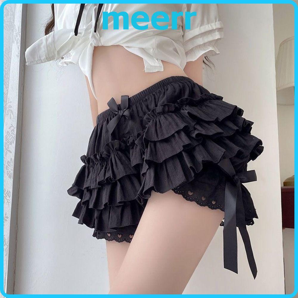 MEERR Safety Short Pants จีบ JK Bloomers สไตล์ vintage elastic bow knot สำหรับผู้หญิง