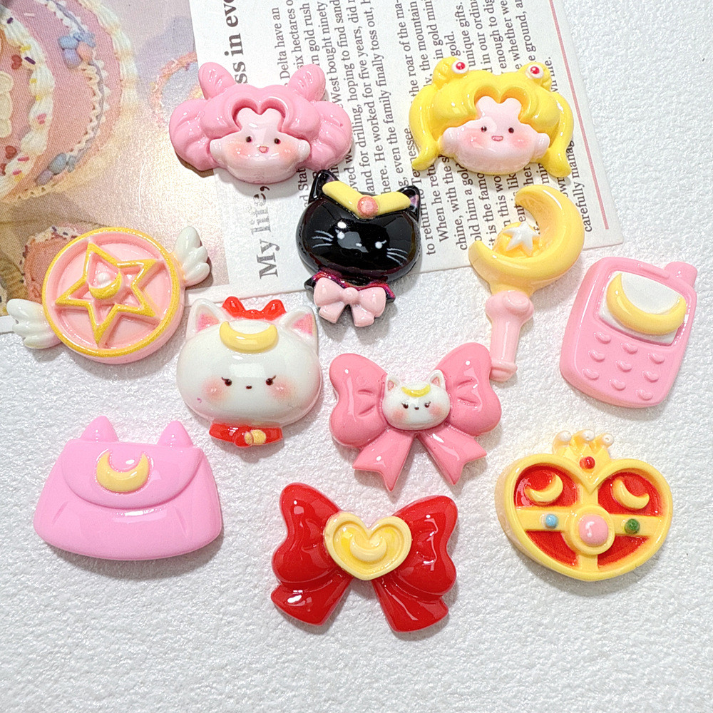 11PCS น่ารัก Moon Girl Black Cat Magic Wand เรซิ่น Charms สําหรับ DIY (8-315)888