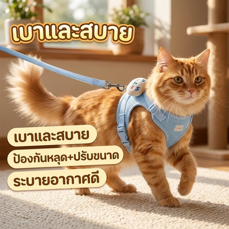เสื้อจูงแมว สายจูงสัตว์เลี้ยง ป้องกันหลุด น้ำหนักเบา วัสดุไนลอน ยืดหยุ่น ระบายอากาศ ปรับขนาดได้