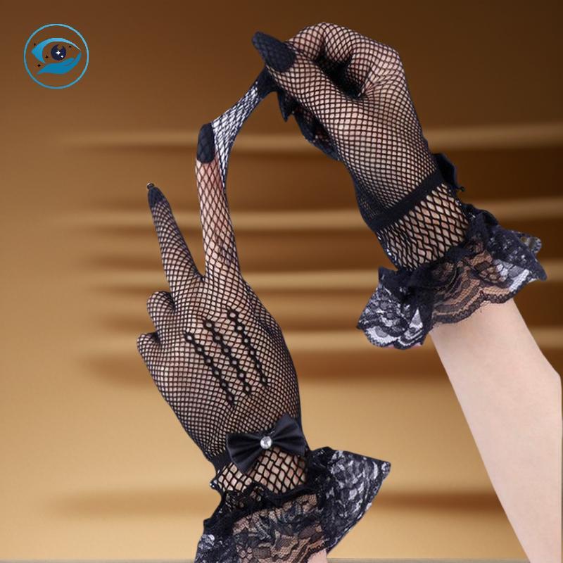 [Smw] Lolita ฤดูร้อนถุงมือขับรถ Uv-proof JK ตาข่าย Fishnet ถุงมือลูกไม้เต็มนิ้วสาวลูกไม้ถุงมือแฟชั่น