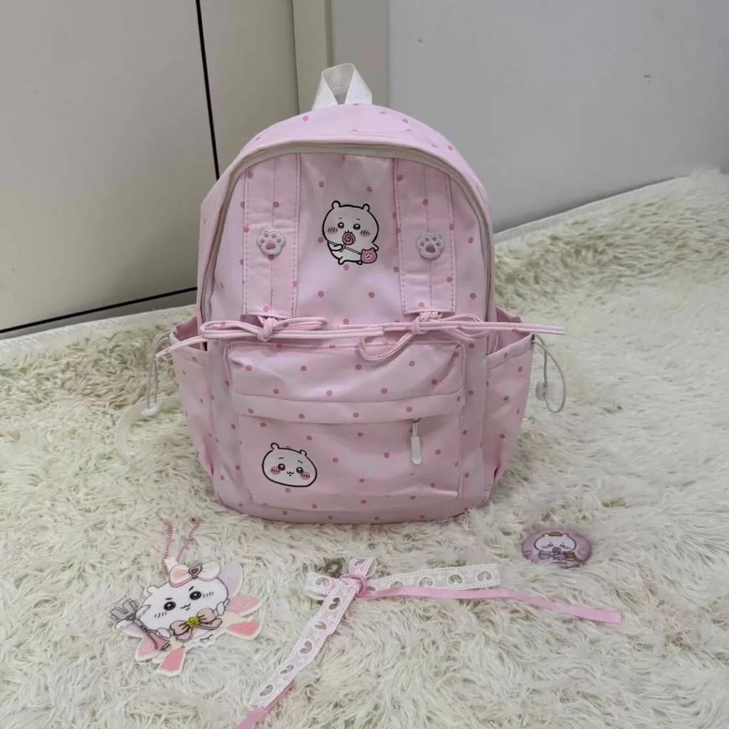 Chiikawa chikawa chikawa Bow Polka Dot Ribbon Printed Medal Pendant School Bag