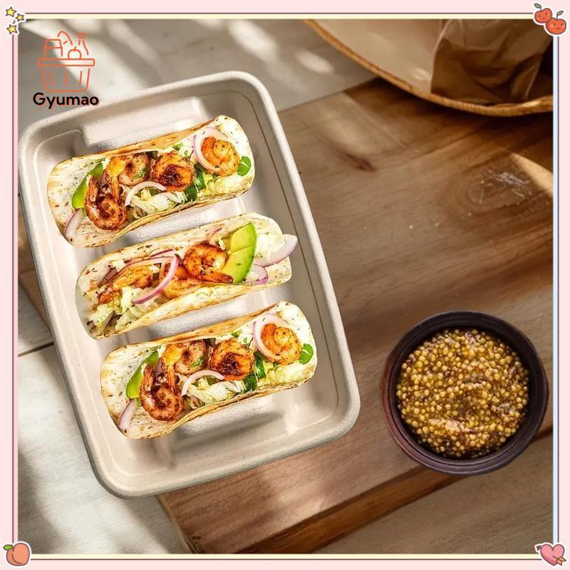 [Gyu] 20 ชิ้นทิ้ง Taco แผ่น 3 ส่วน Taco แผ่นเสิร์ฟไม่มีถาด Taco ที่รับประทานอาหารยุ่งเก็บ Tacos ตรง 