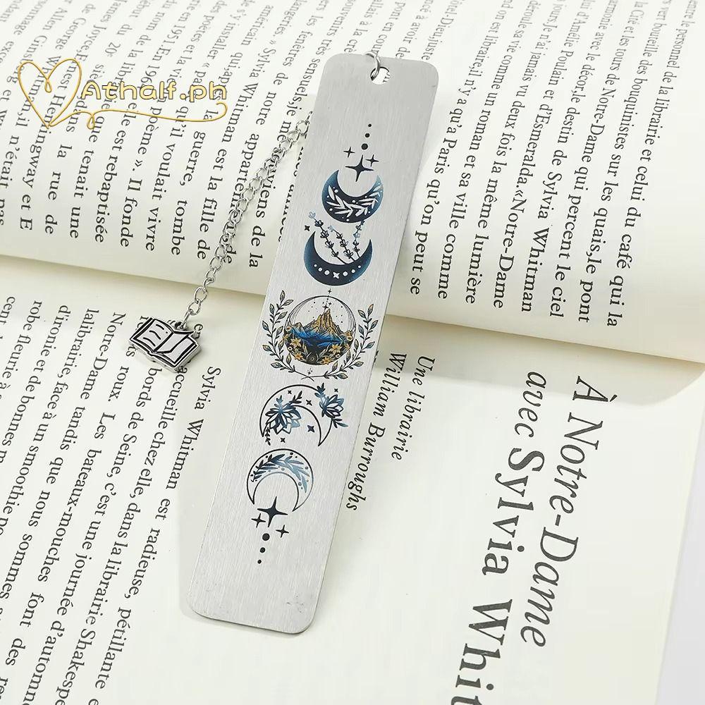 ATHALF Book Mark, Stainless Steel Personalized Book Loves Stationery, Durable Moon Pattern Page-Mark