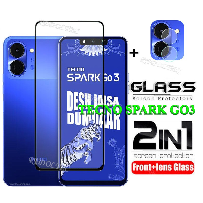 Tecno Spark GO 3 2 in 1 ป้องกันหน้าจอ + เลนส์ป้องกันเต็มกาว Tecno Spark GO3 SparkGO3 ฟิล์มกระจกนิรภัยพร้อมกล้อง Flim ป้องกัน