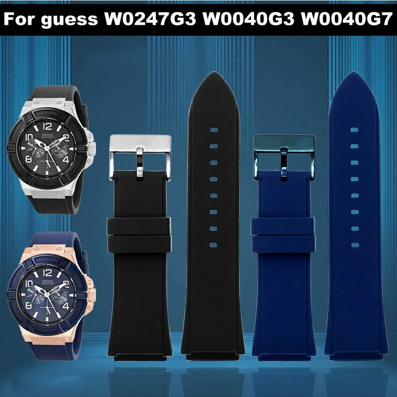 สายนาฬิกายาง 22 มม.สีฟ้ายางซิลิโคนสร้อยข้อมือสําหรับ guess W0247G3 W0040G3 W0040G7 นาฬิกายี่ห้อ spor
