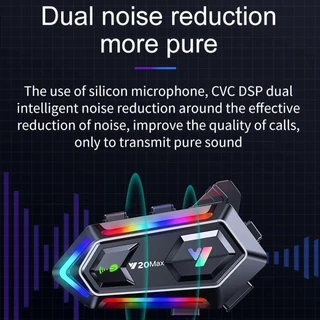 บลูทูธติดหมวกกันน็อครุ่น Y20 MAX เวอร์ชันบลูทูธ 5.3 อินเตอร์คอมพร้อมไฟ RGB แบตเตอรี่ 1000mAh สําหรับนักขี่มอเตอร์ไซค์