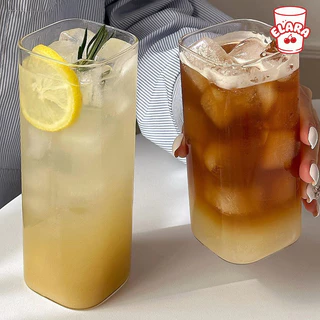 แก้วน้ำใสทรงเหลี่ยมมุมมน สไตล์มินิมอล แก้วกาแฟ/น้ำผลไม้ ดีไซน์เก๋ สำหรับคาเฟ่ ถ่ายรูปสวย 270ml / 400ml / 500ml / 590ml