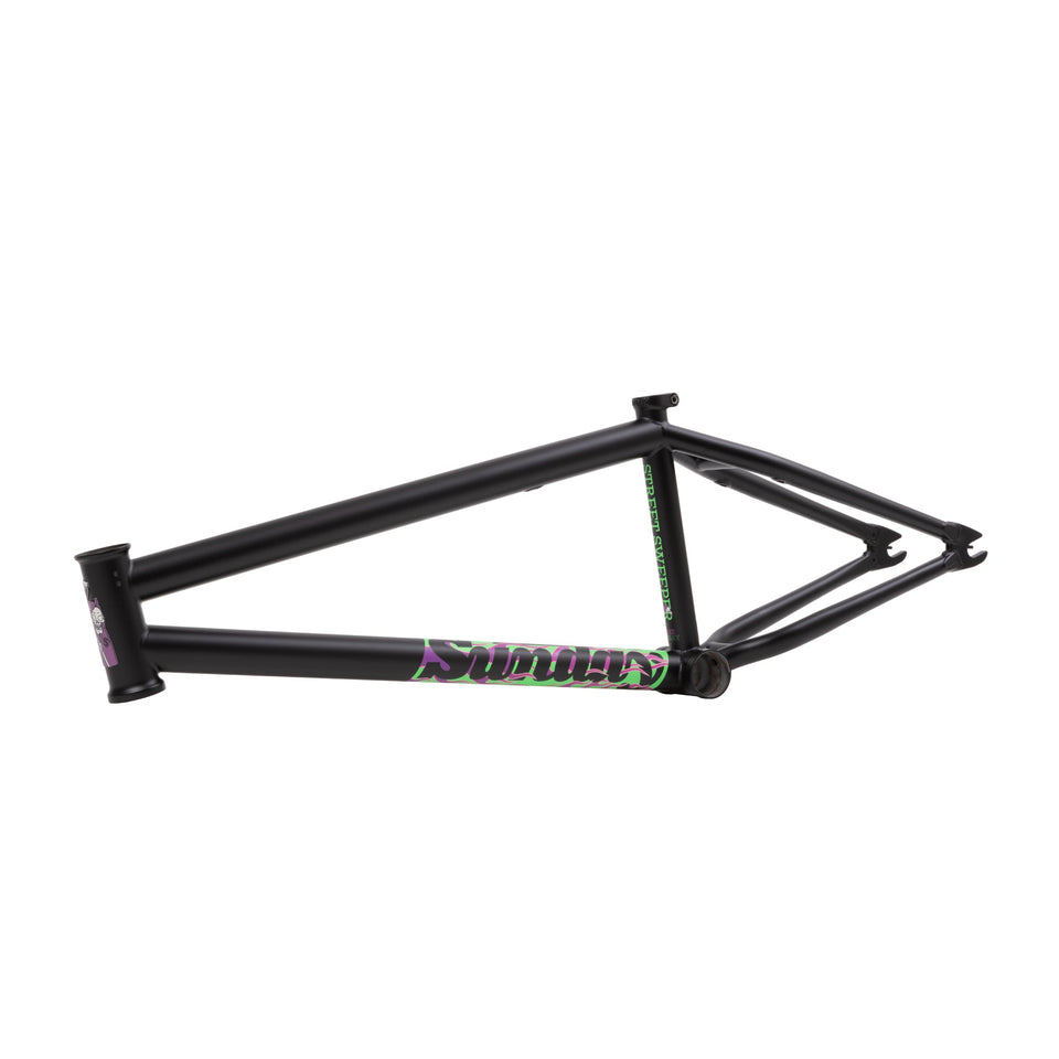 เฟรมจักรยาน BMX สตรีท Sunday Street Sweeper BMX Frame Matte Black w/Purple and Green Flames 20.5"