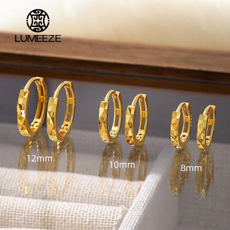 LUMEZE Gold Zircon พื้นผิวรอบ Hoop ต่างหูผู้หญิงอินเทรนด์เครื่องประดับ Fine Minimalist อุปกรณ์เสริม EH-056 #