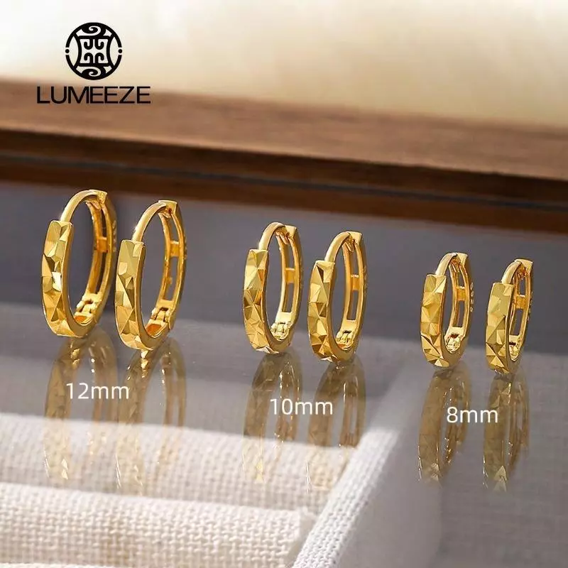 LUMEZE Gold Zircon พื้นผิวรอบ Hoop ต่างหูผู้หญิงอินเทรนด์เครื่องประดับ Fine Minimalist อุปกรณ์เสริม EH-056 #