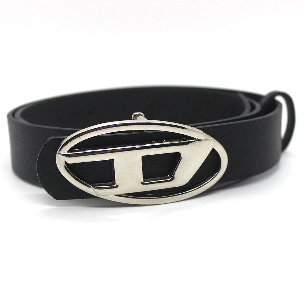 D Letter Oval Metal Snap Buckle Men Women Belt Fashion 1.8juan