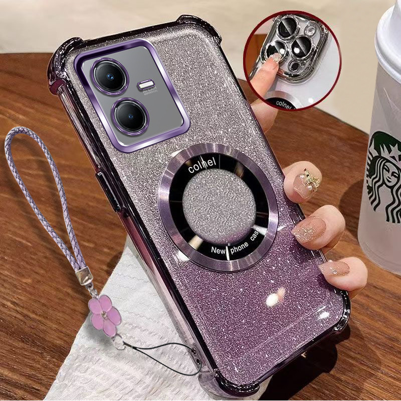 2025 ใหม่สีทองแม่เหล็กไร้สายซิลิโคนสี่มุมป้องกัน TUP เคสโทรศัพท์กันกระแทกสําหรับ VIVO Y22 Y22S Y22T 