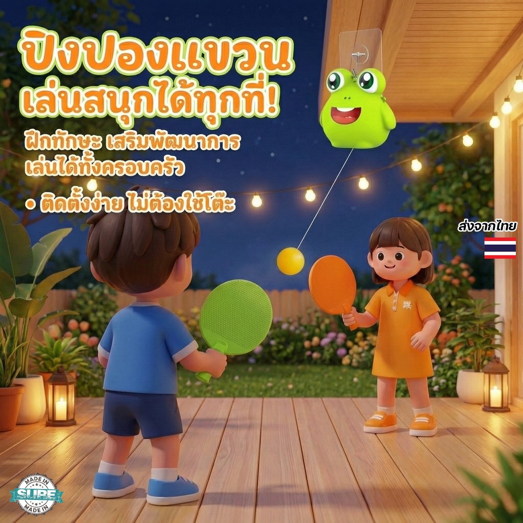 ของเล่นกีฬาเด็ก ไม้ปิงปอง เล่นกลางแจ้งและในบ้าน ชุด 2 ไม้ 3 ลูก เล่นได้พร้อมกัน 2 คน